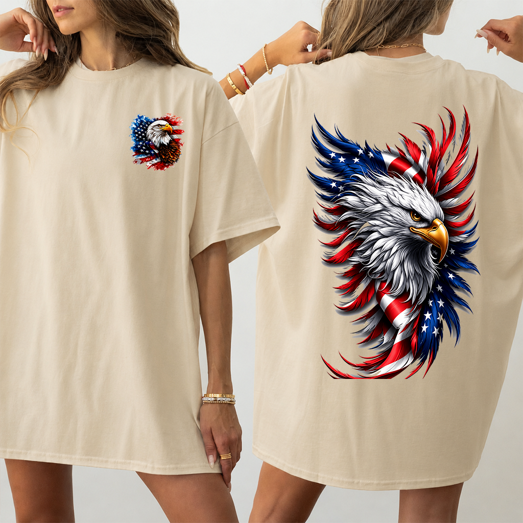 Patriotic Bald Eagle American Flag T-Shirt - Freedom USA Independence Day Gift for Him & Her - back view