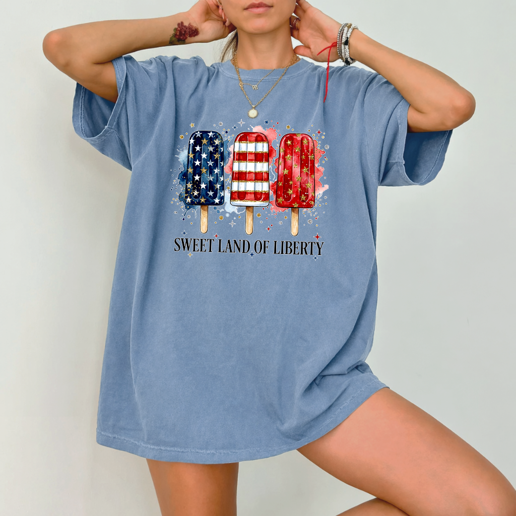 Comfort Colors Sweet Land Of Liberty Patriotic USA Ice Cream Shirt - Funny 4th of July Gift for men and women - detail view