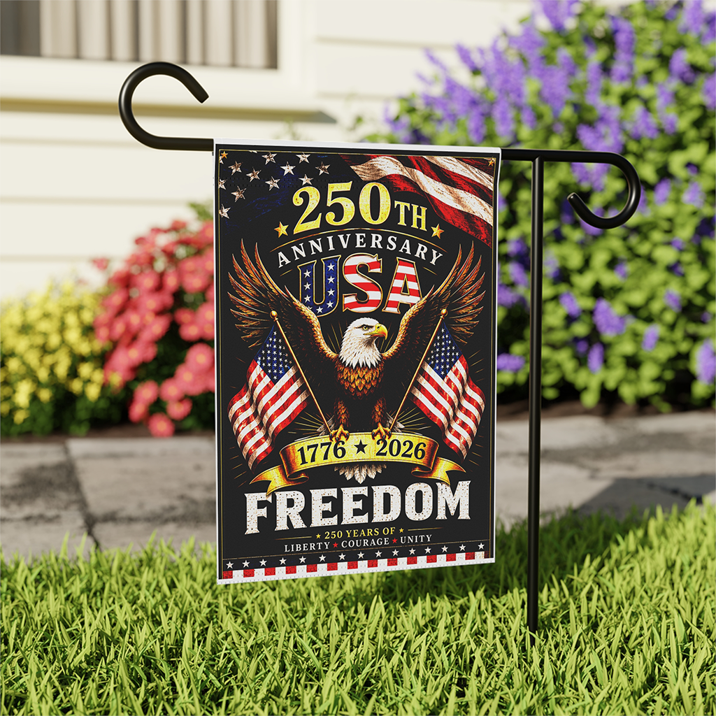250th Anniversary USA Patriotic Eagle Garden Flag - 250 Years of Freedom House Banner - Independence Gift for Him & Her - back view