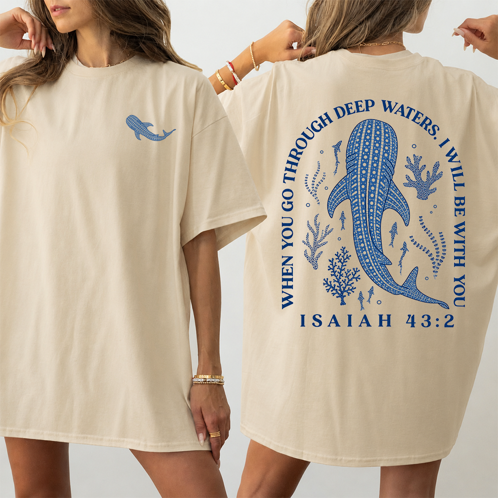 When You Through Deep Water Whale Shark T-shirt| Bible Verses Gift for Christians - detail view