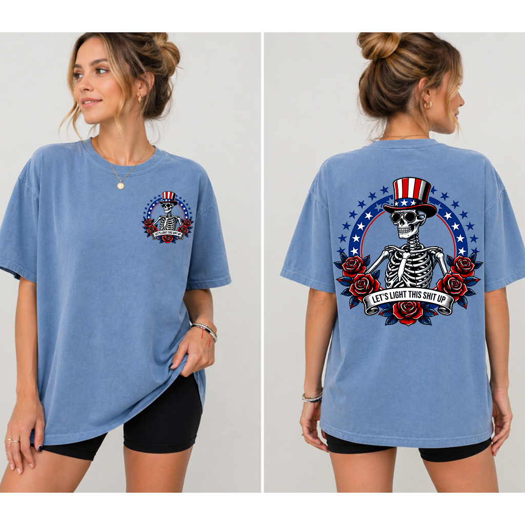 Comfort Colors 4th of July Skeleton American Flag Shirt - Funny American Independence Day Gift for men & women - back view