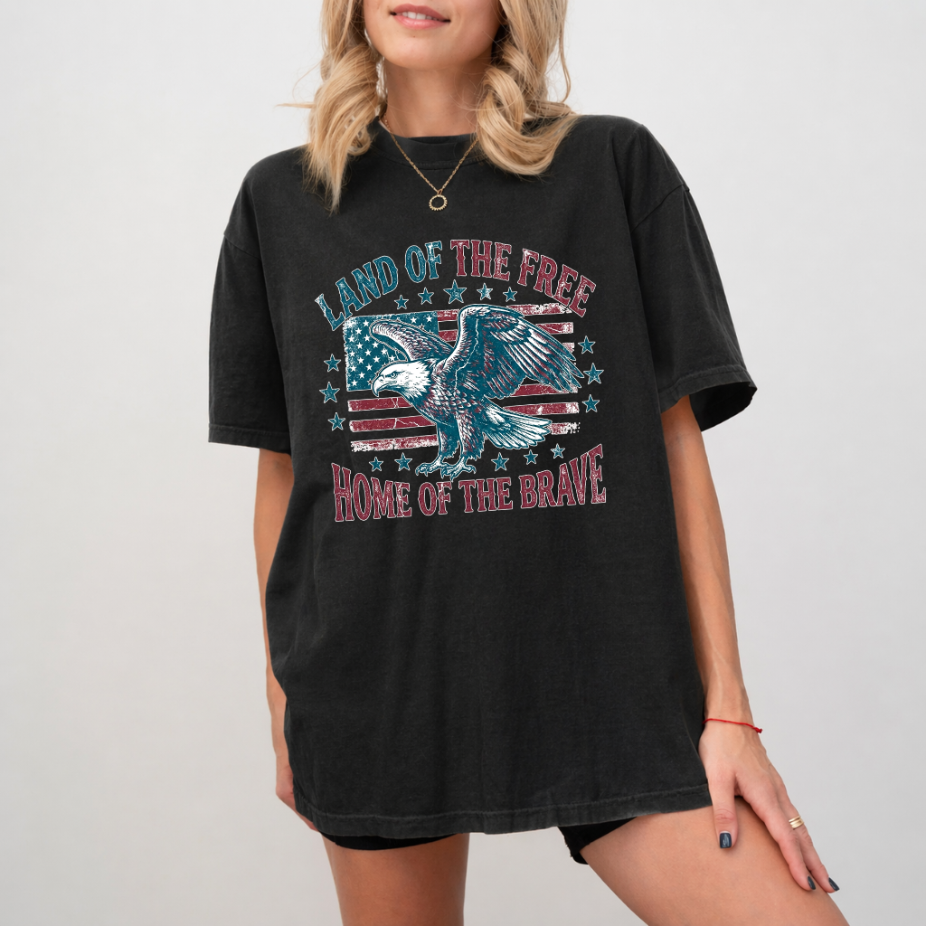 Comfort Colors Retro Land Of The Free Patriotic USA Eagle Flag Shirt - Ideal Freedom 4th of July Gift for men & women - detail view