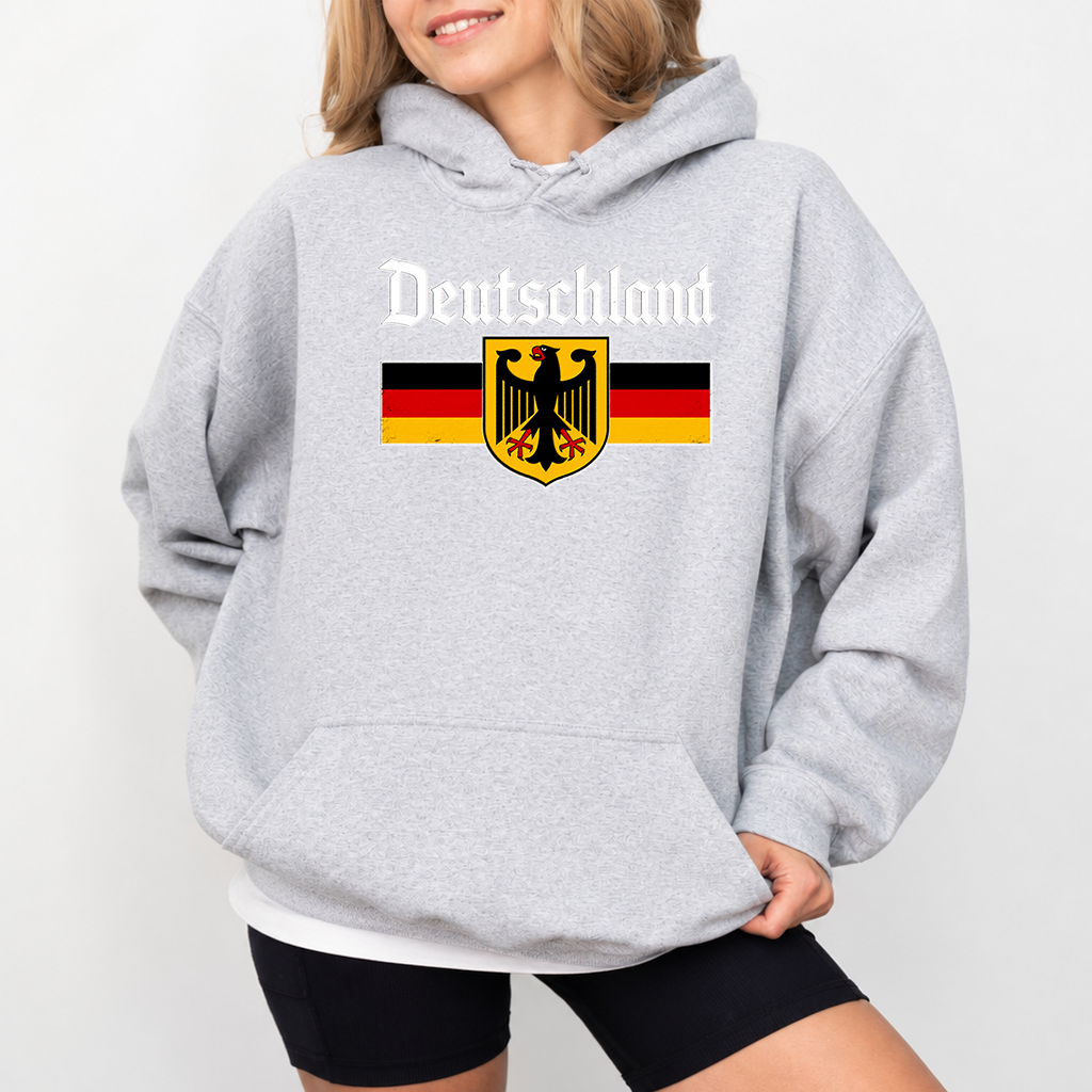 Deutschland Flag Eagle Vintage German Oktoberfest Hoodie | German Heritage Pride Gift for Beer Lovers - detail view