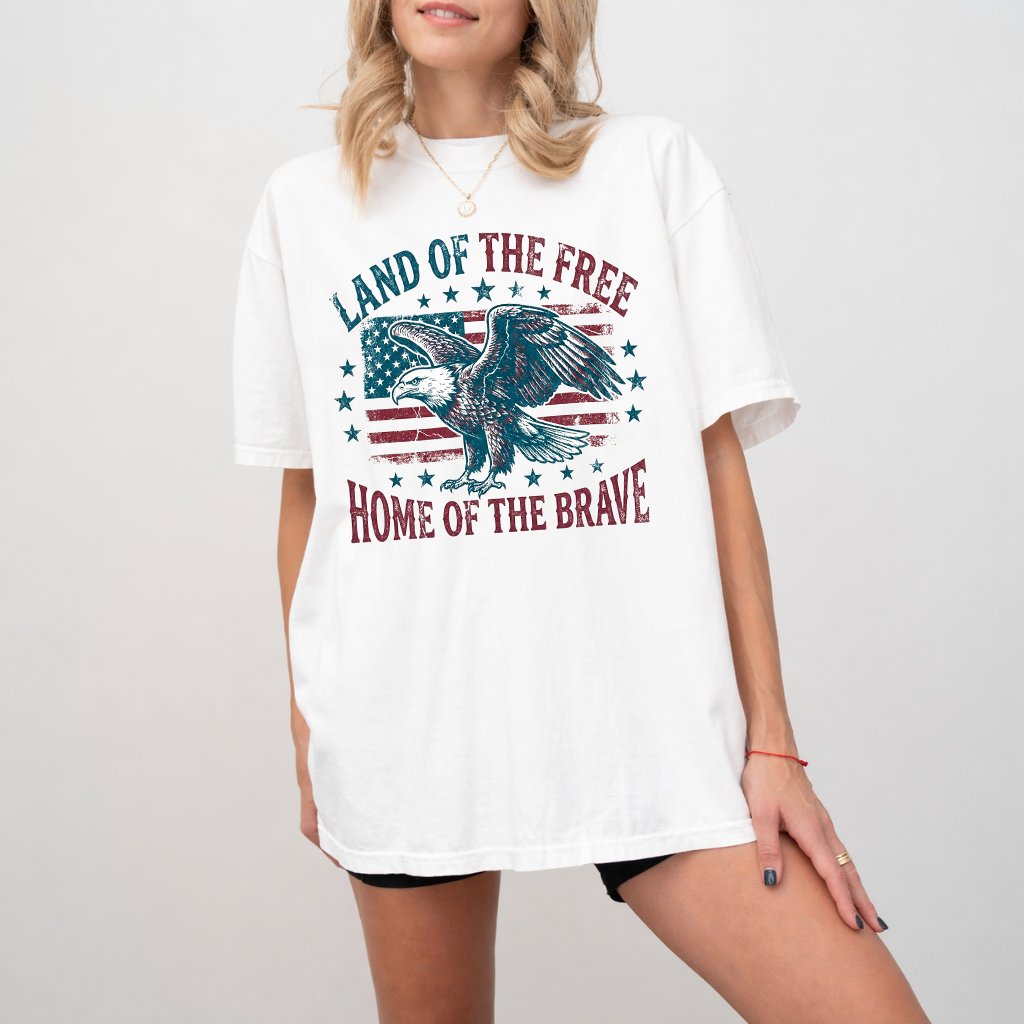 Comfort Colors Retro Land Of The Free Patriotic USA Eagle Flag Shirt - Ideal Freedom 4th of July Gift for men & women - back view