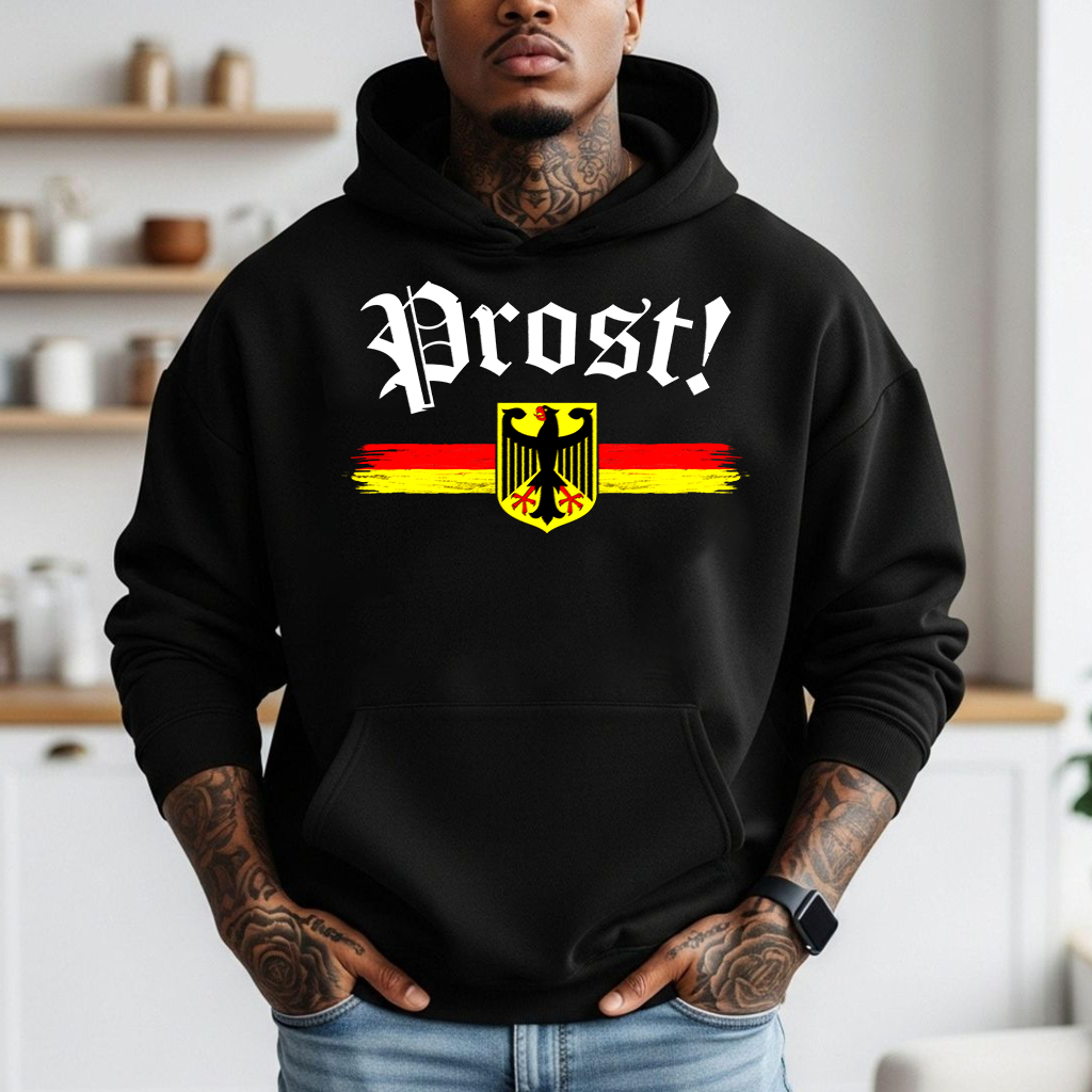 Vintage Prost Oktoberfest Hoodie for Men Women Germany Flag Cheers Gift Beer Lovers - back view