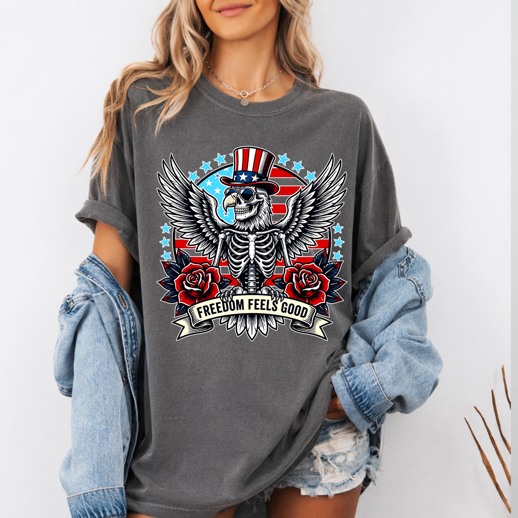 Comfort Colors Freedom Feels Good Patriotic American Eagle Shirt - Cool Men's 4th of July Gift for men women - back view