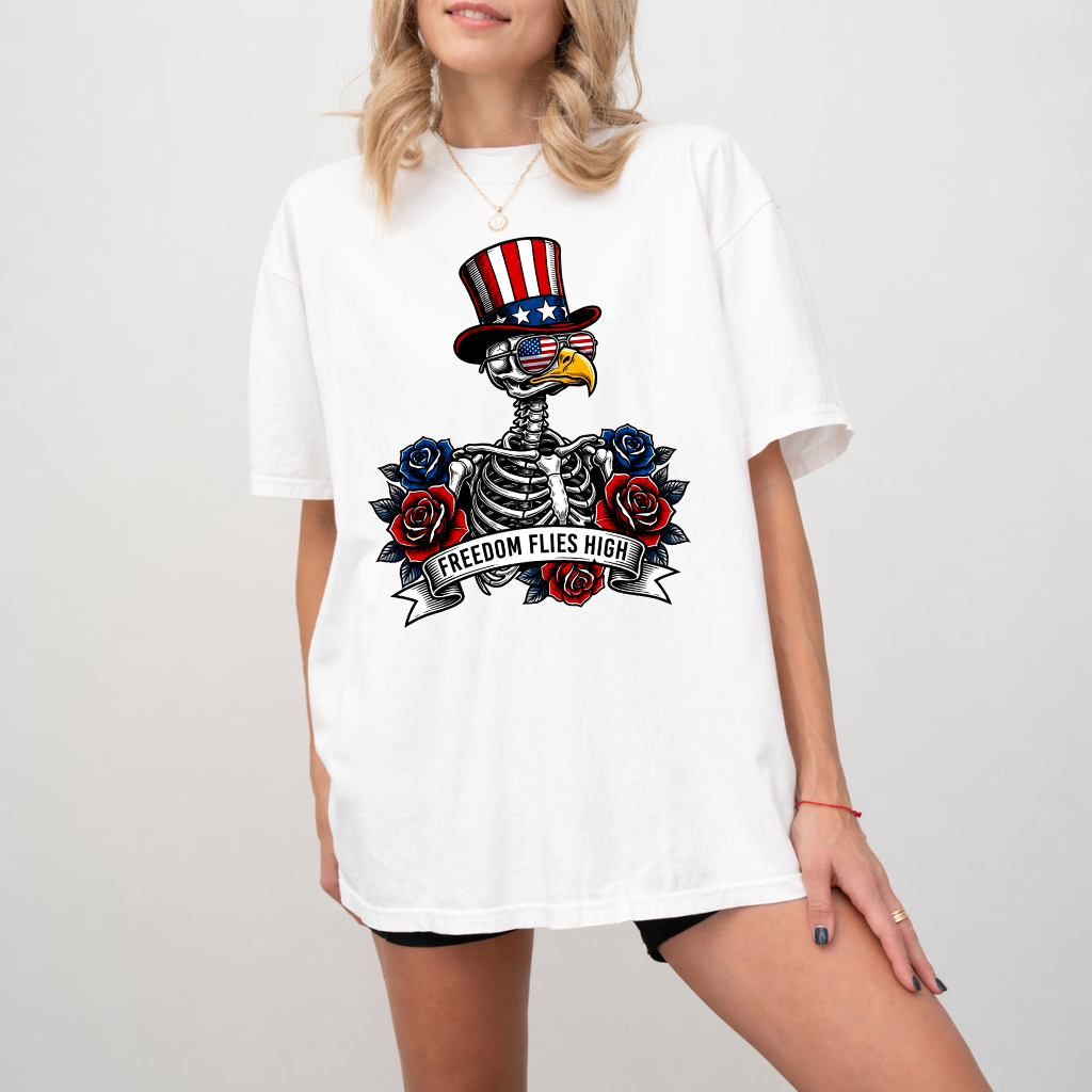 Comfort Colors 4th of July Patriotic Eagle Skeleton Shirt - Funny Freedom USA Eagle Shirt - Funny Independence Day Gift for men & women - back view