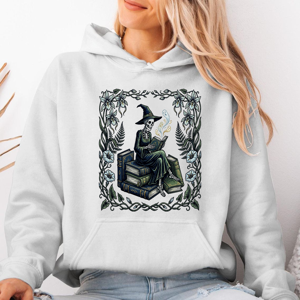The Reader Bookish Funny Spooky Ghost Hoodie| Spooky Halloween Gift for Bookish Lovers - detail view