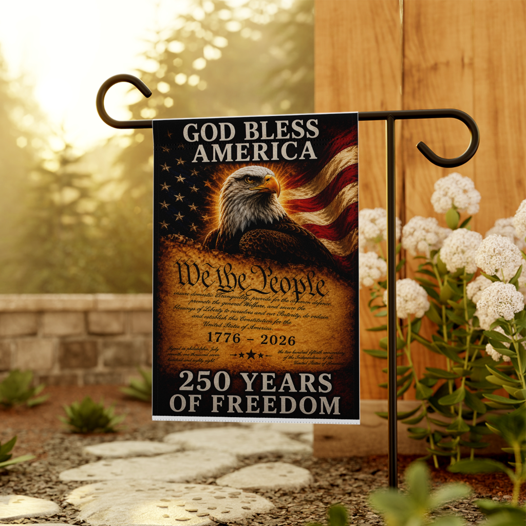 250th Anniversary God Bless America Flag - Patriotic Eagle Yard Banner - Independence Gift for House Decor - back view