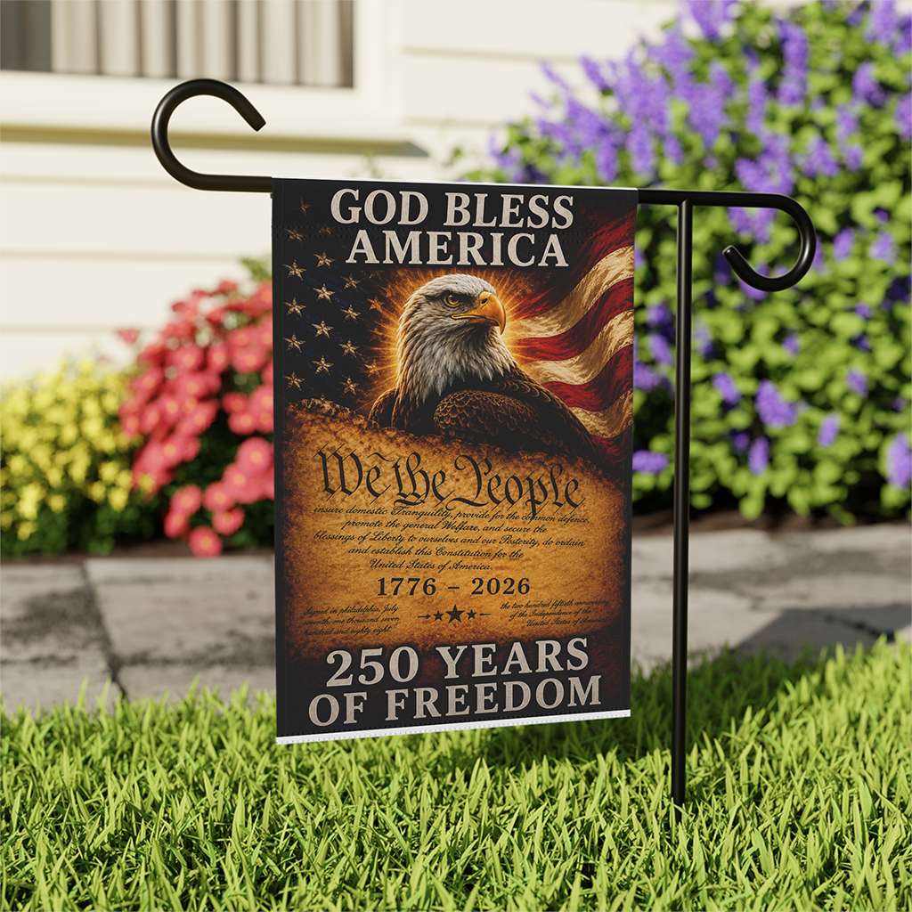 250th Anniversary God Bless America Flag - Patriotic Eagle Yard Banner - Independence Gift for House Decor - front view
