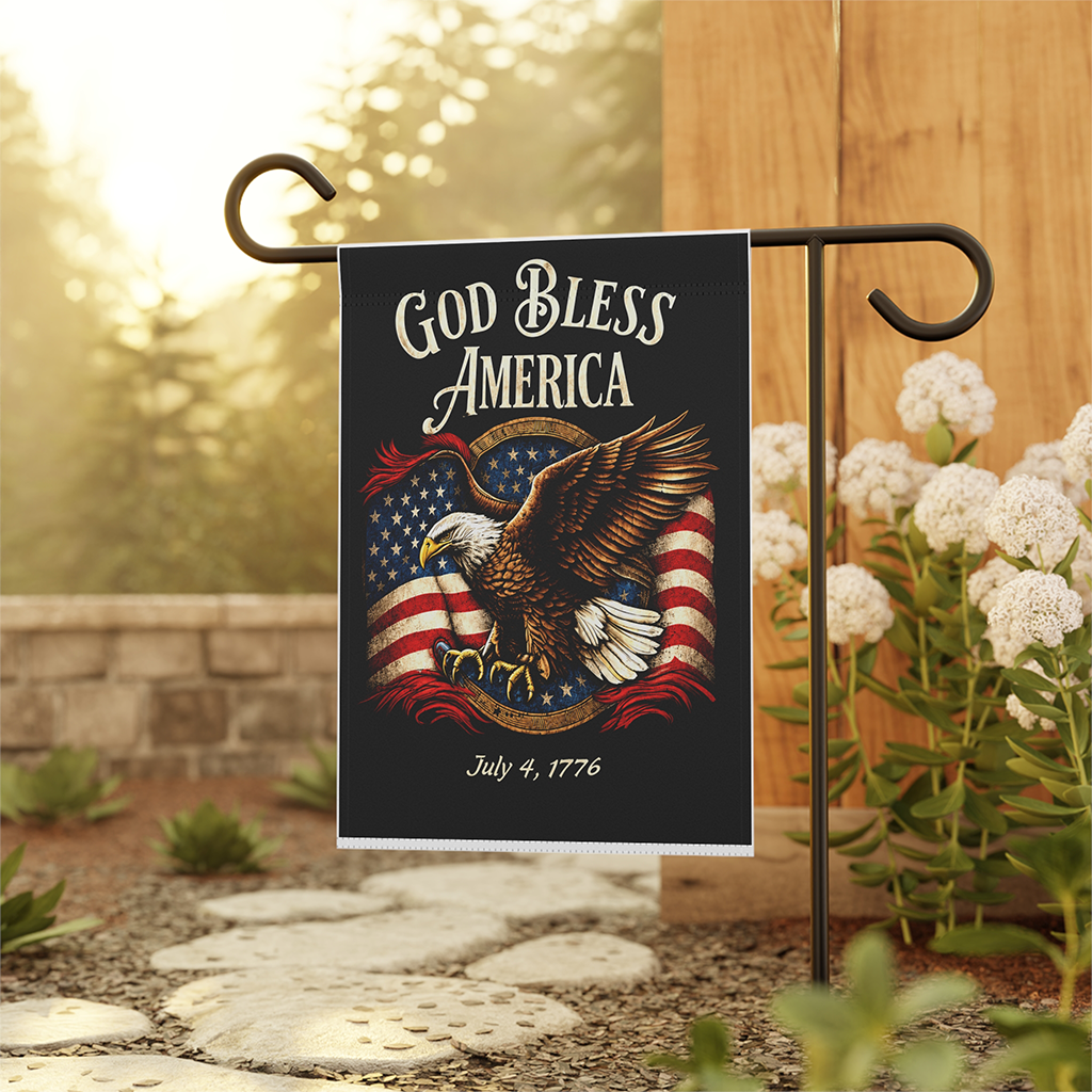 God Bless America 4th of July 1776 Flag - Patriotic Eagle Gift for House Decoration - back view