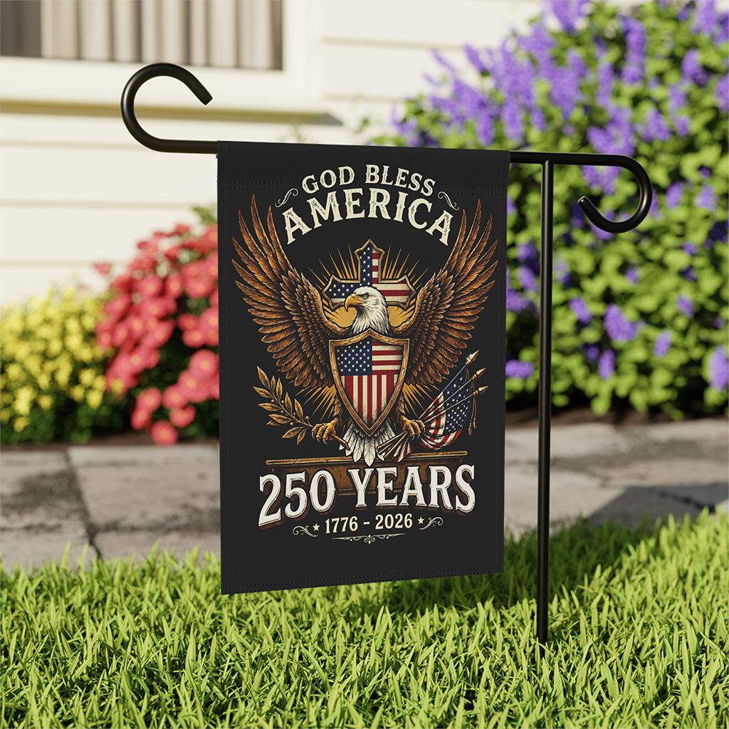 God Bless America 1776 2026 250 Years Christian Flag - Patriotic Eagle Gift for House Decoration - back view