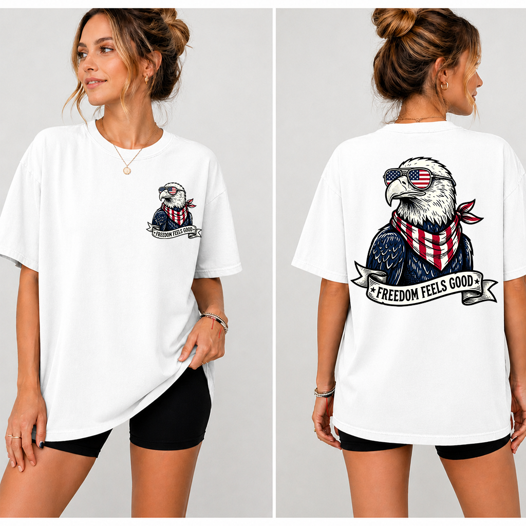 Comfort Colors Freedom Feels Good Patriotic American Eagle Shirt - Perfect 4th of July Independence Gift for men women - back view
