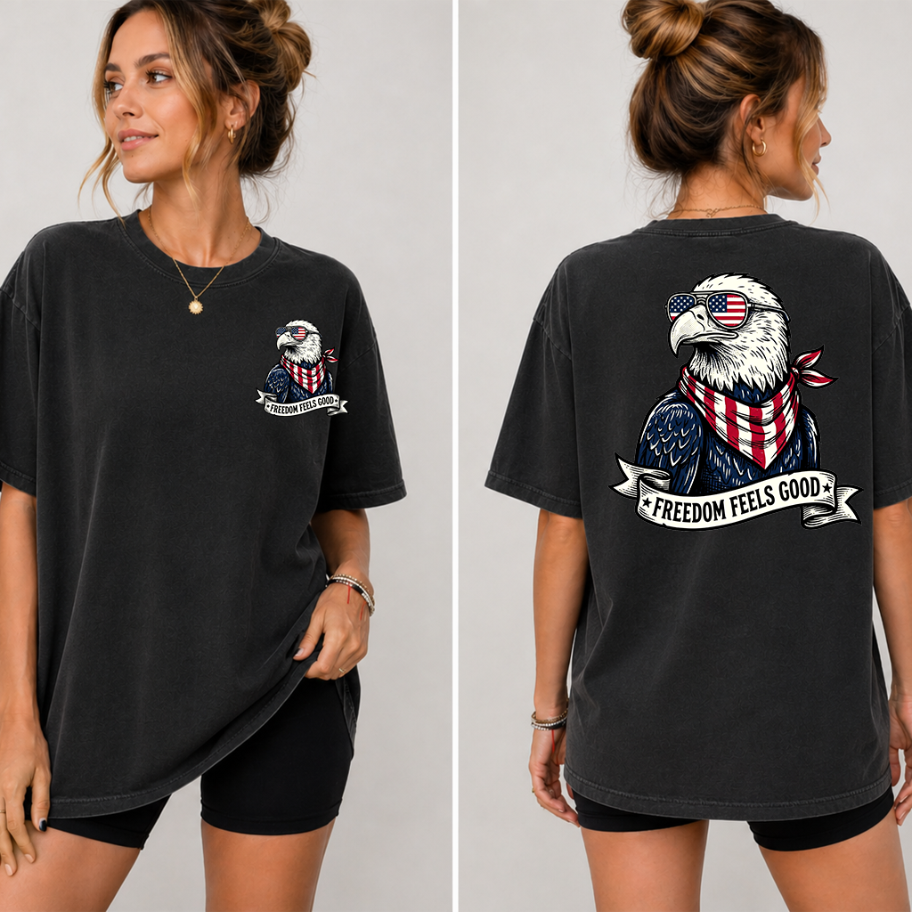 Comfort Colors Freedom Feels Good Patriotic American Eagle Shirt - Perfect 4th of July Independence Gift for men women - detail view