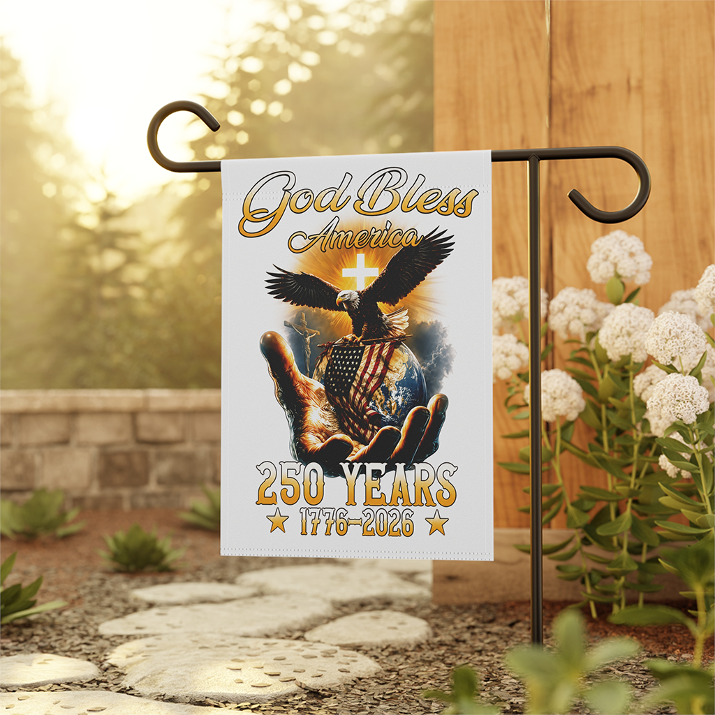 God Bless America 250 Years Garden Flag - 1776 2026 Christian 4th of July Gift for Him & Her House Decorations - back view