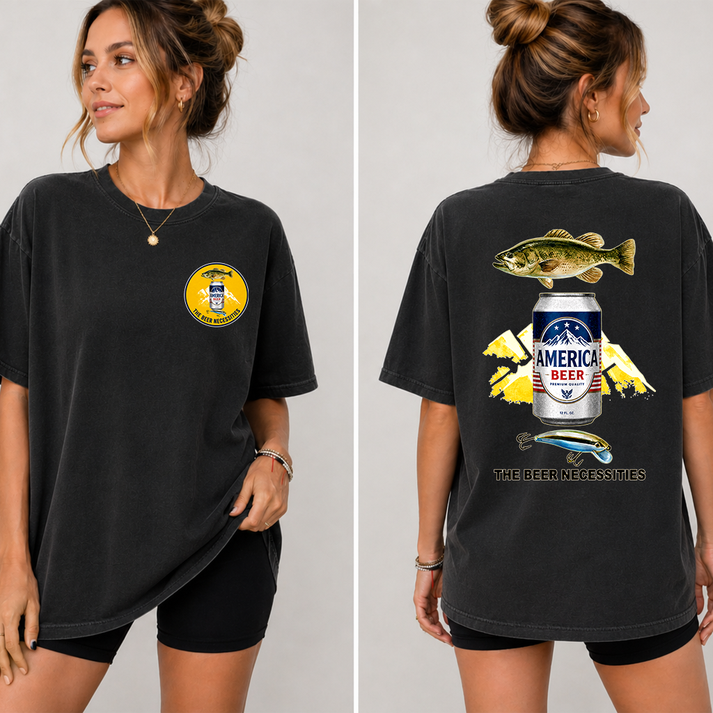 Comfort Colors American Beer Fishing The Beer Necessities Shirt - Funny 4th of July America Beer Gift for men women, Beer Lovers - back view