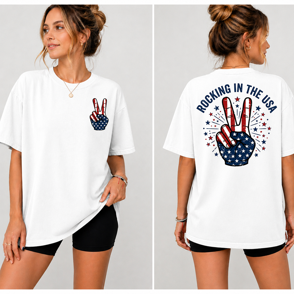 Comfort Colors Rocking in the USA Metal Rock Shirt - Funny 4th of July Patriotic Gift for Rock Lovers - back view