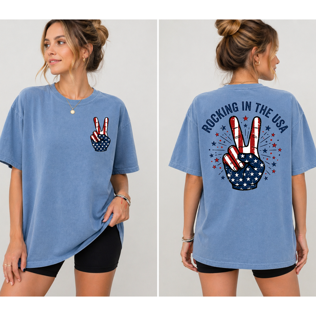 Comfort Colors Rocking in the USA Metal Rock Shirt - Funny 4th of July Patriotic Gift for Rock Lovers - detail view