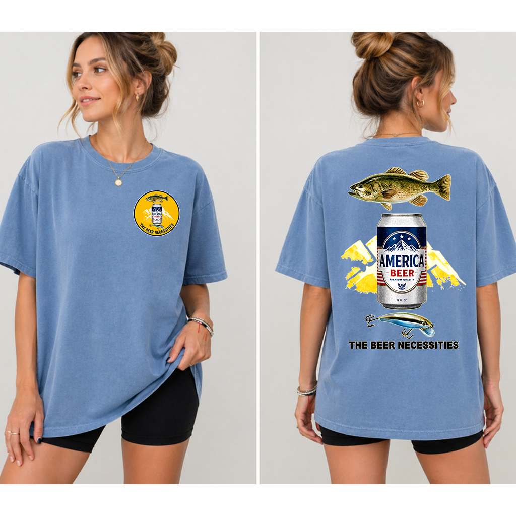 Comfort Colors American Beer Fishing The Beer Necessities Shirt - Funny 4th of July America Beer Gift for men women, Beer Lovers - detail view
