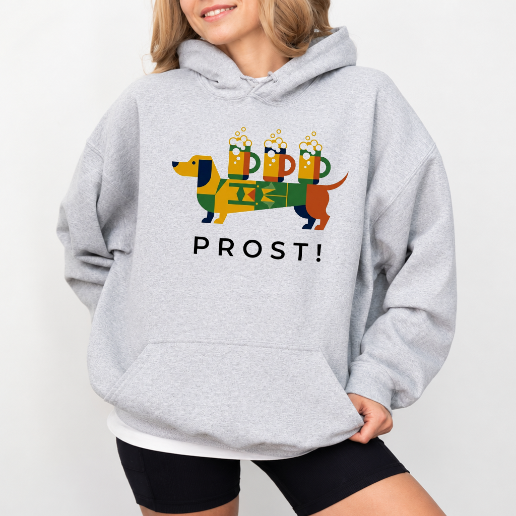 Prost Dachshund Oktoberfest Hoodie| Funny German Oktoberfest Gift for Beer Lovers - back view