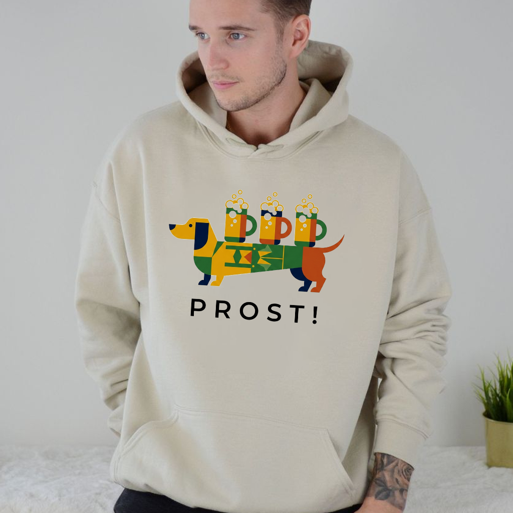 Prost Dachshund Oktoberfest Hoodie| Funny German Oktoberfest Gift for Beer Lovers - detail view
