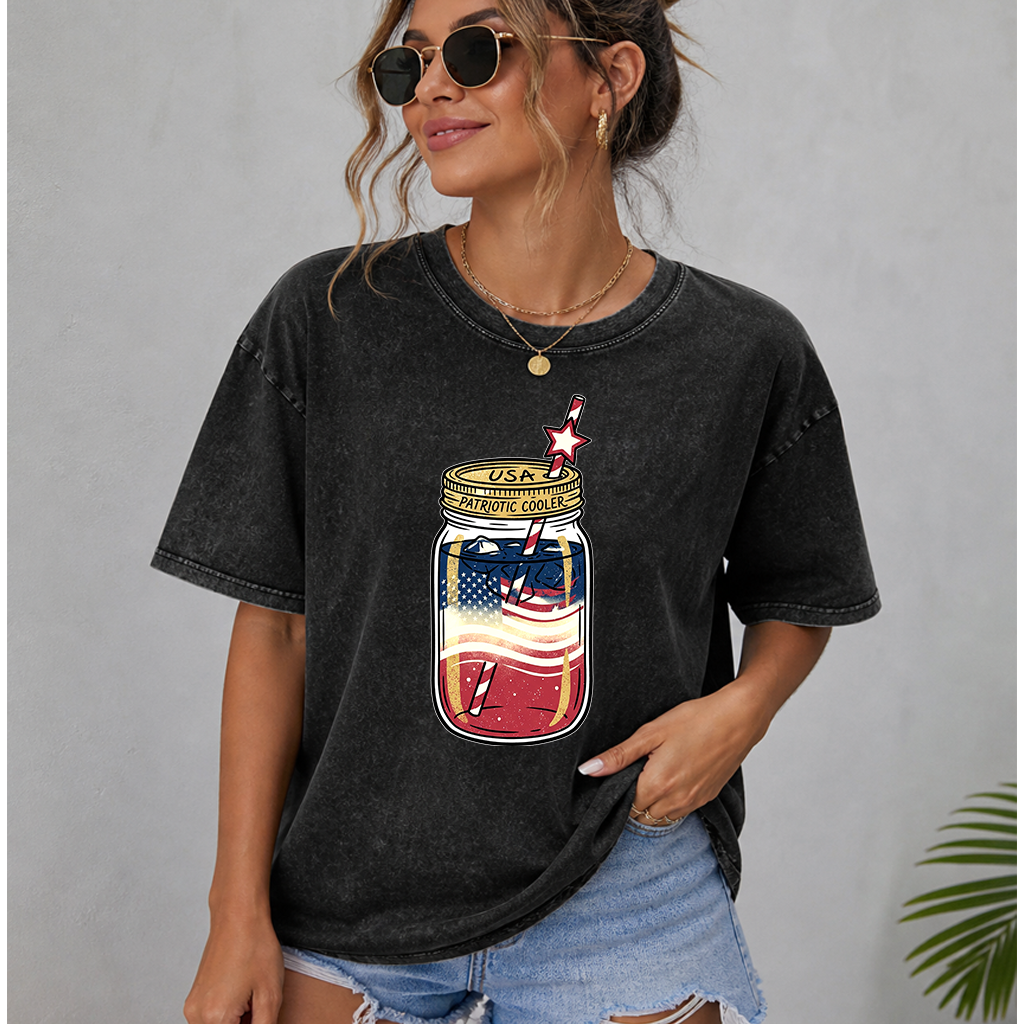 USA Patriotic Cooler Juice - 4th of July USA Flag Drinking Wash Tee - Ideal Independence Day Gift for men and women - back view