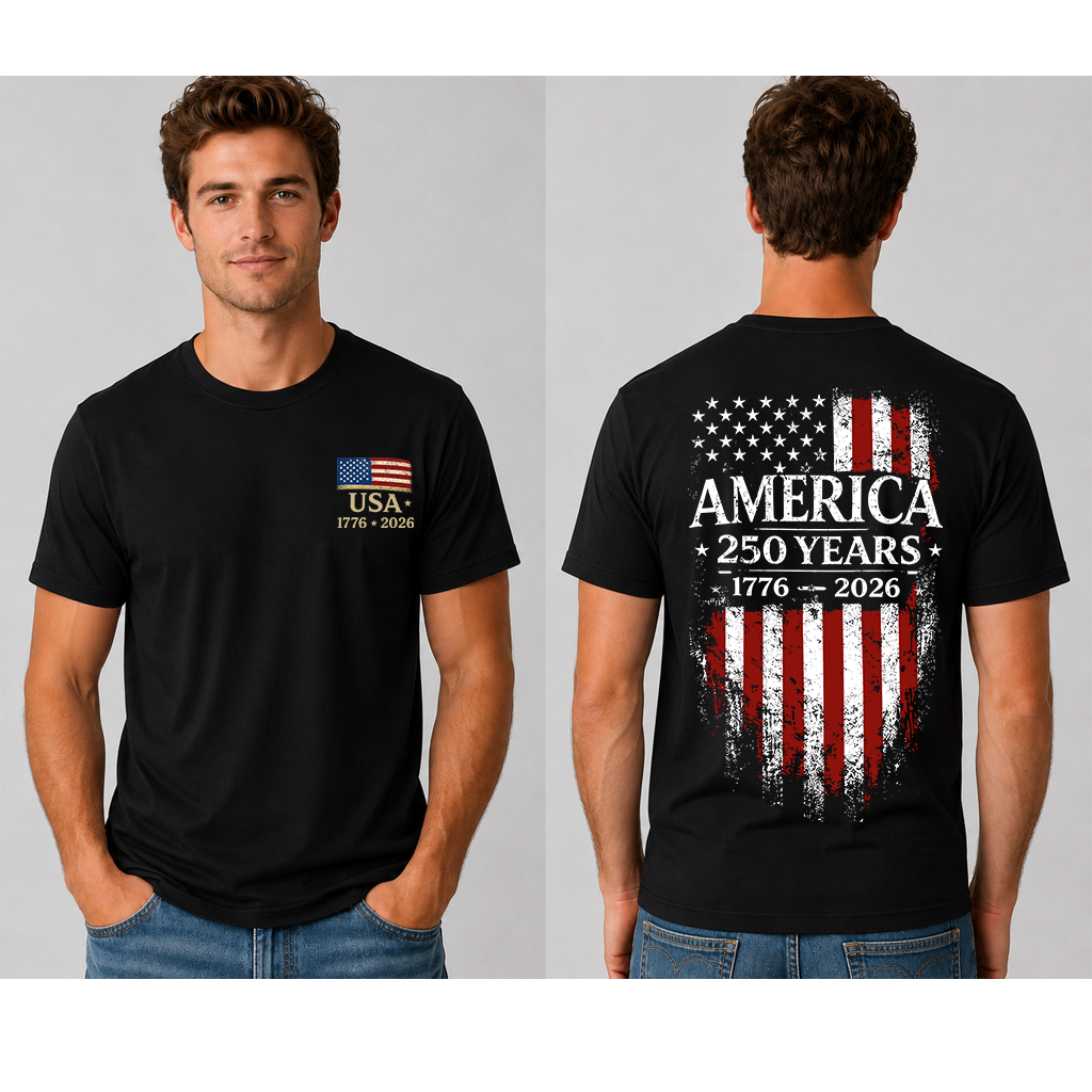 America 250 Years T-Shirt - 1776–2026 USA Flag Semiquincentennial Gift for 4th of July - back view